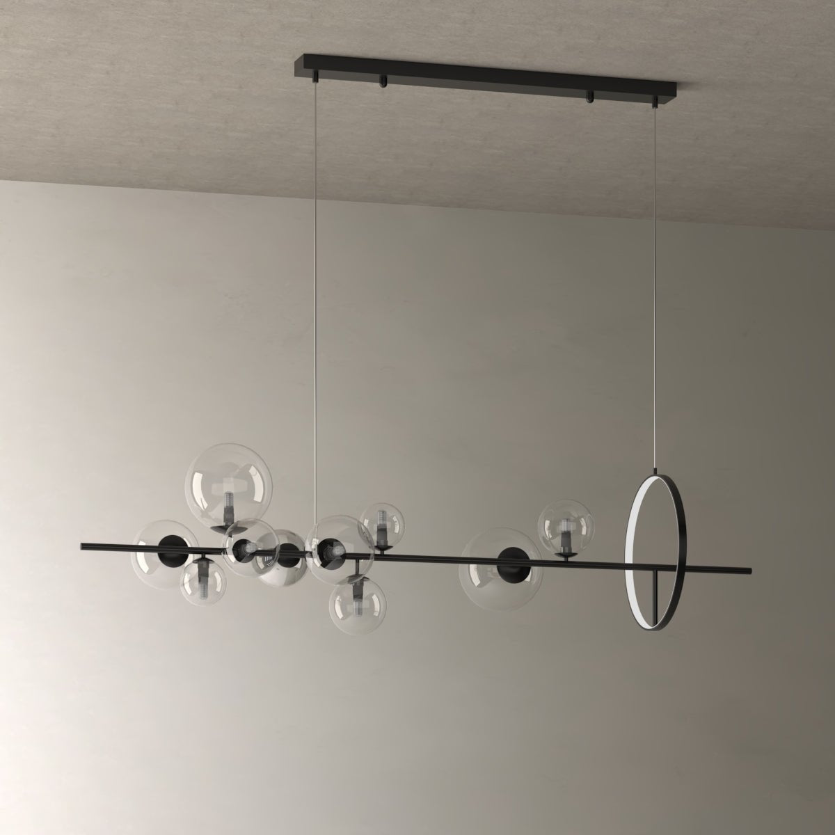 Alessio Noir - Nordic Modern Matte Black 6-Bulb Ring Chandelier - Contempo.haus