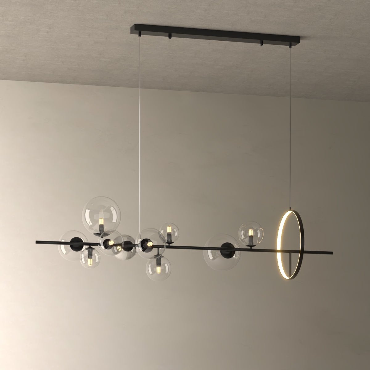 Alessio Noir - Nordic Modern Matte Black 6-Bulb Ring Chandelier - Contempo.haus