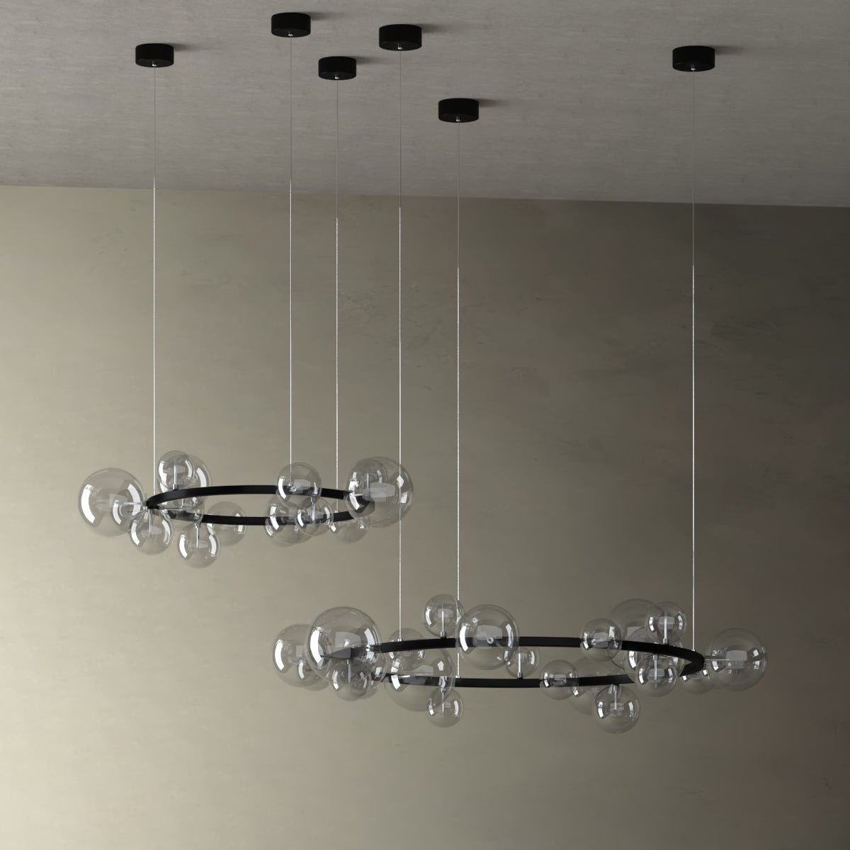 Justus Globus - Nordic Modern Black Ring Glass Globe Chandelier - Contempo.haus