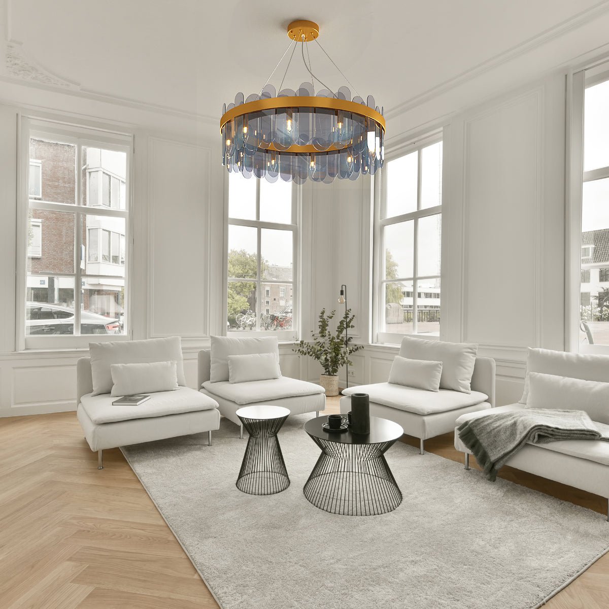 Luminus Oro - Nordic Post-Modern Gold Shaded Glass Ring Chandelier - Contempo.haus