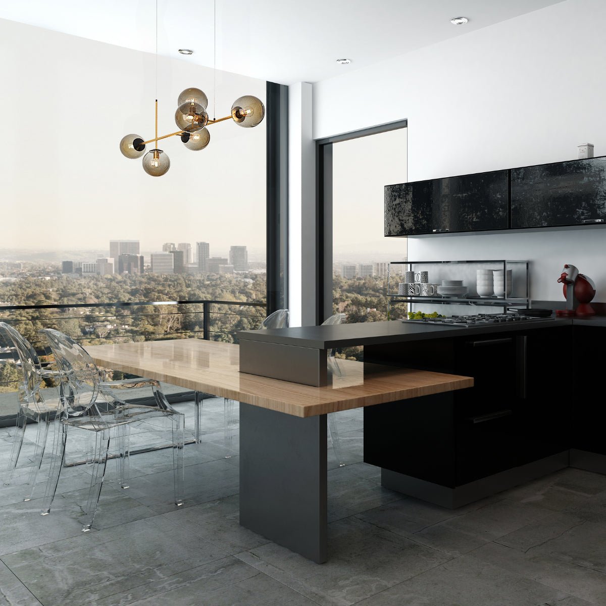 Malin Globus - Nordic Modern Gold 6-Bulb Chandelier Kitchen Island Dining Room - Contempo.haus