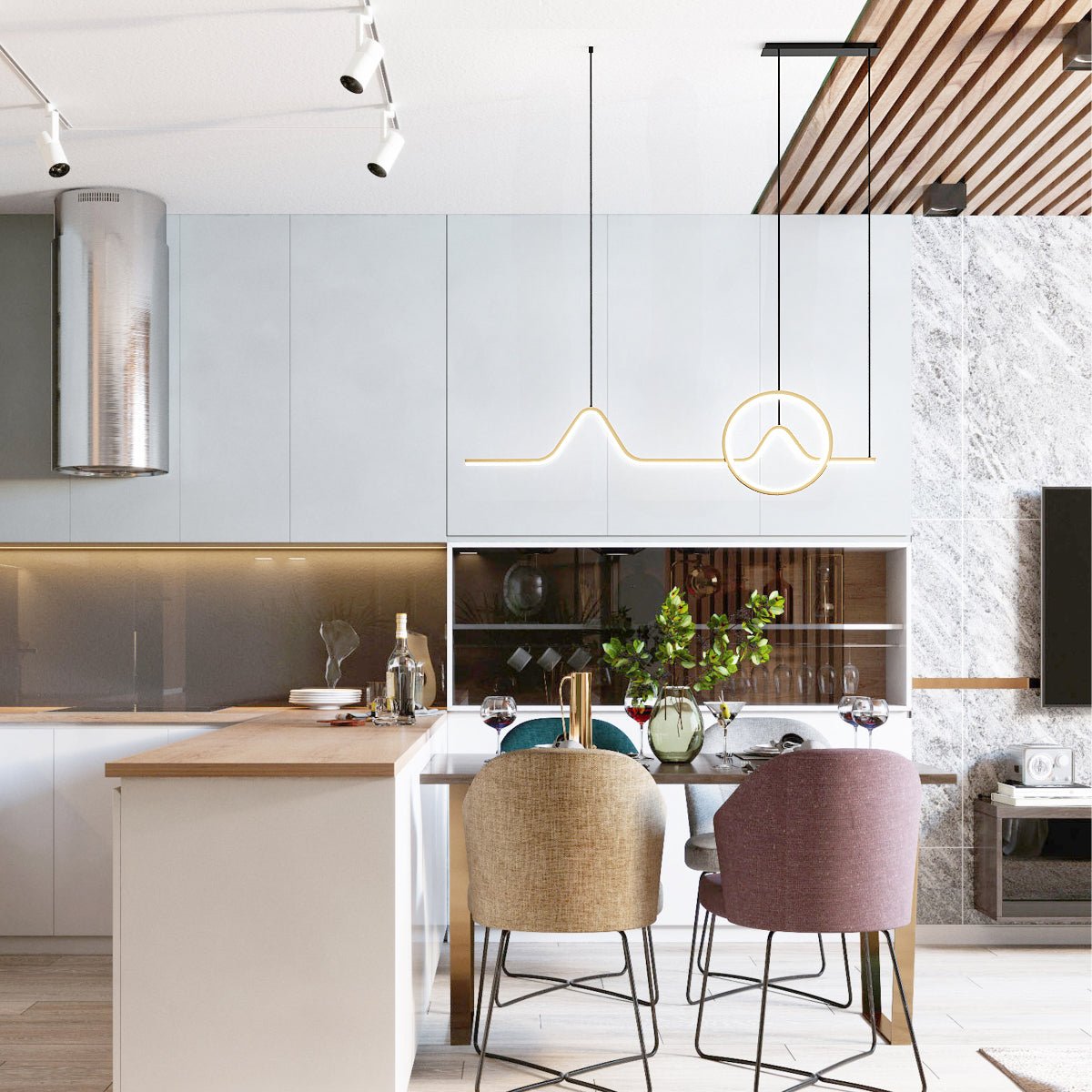 Saskia Kurven - Nordic Modern Minimalist Tube Circular Kitchen Island Dining Room Chandelier - Contempo.haus