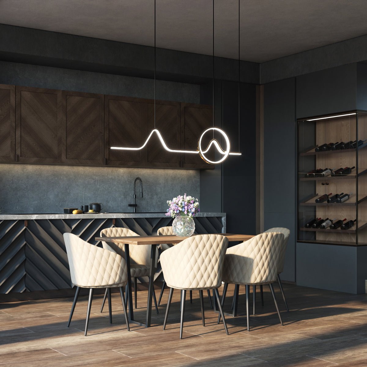 Saskia Kurven - Nordic Modern Minimalist Tube Circular Kitchen Island Dining Room Chandelier - Contempo.haus