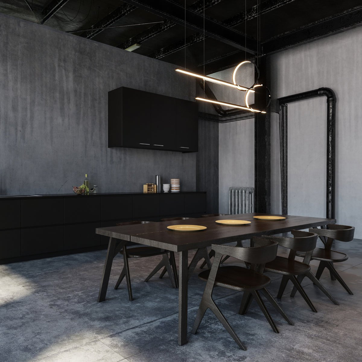 Seraphina Gestalten - Nordic Modern Minimalist Black Double-Stacked Rectangular Circular Kitchen Dining Chandelier - Contempo.haus