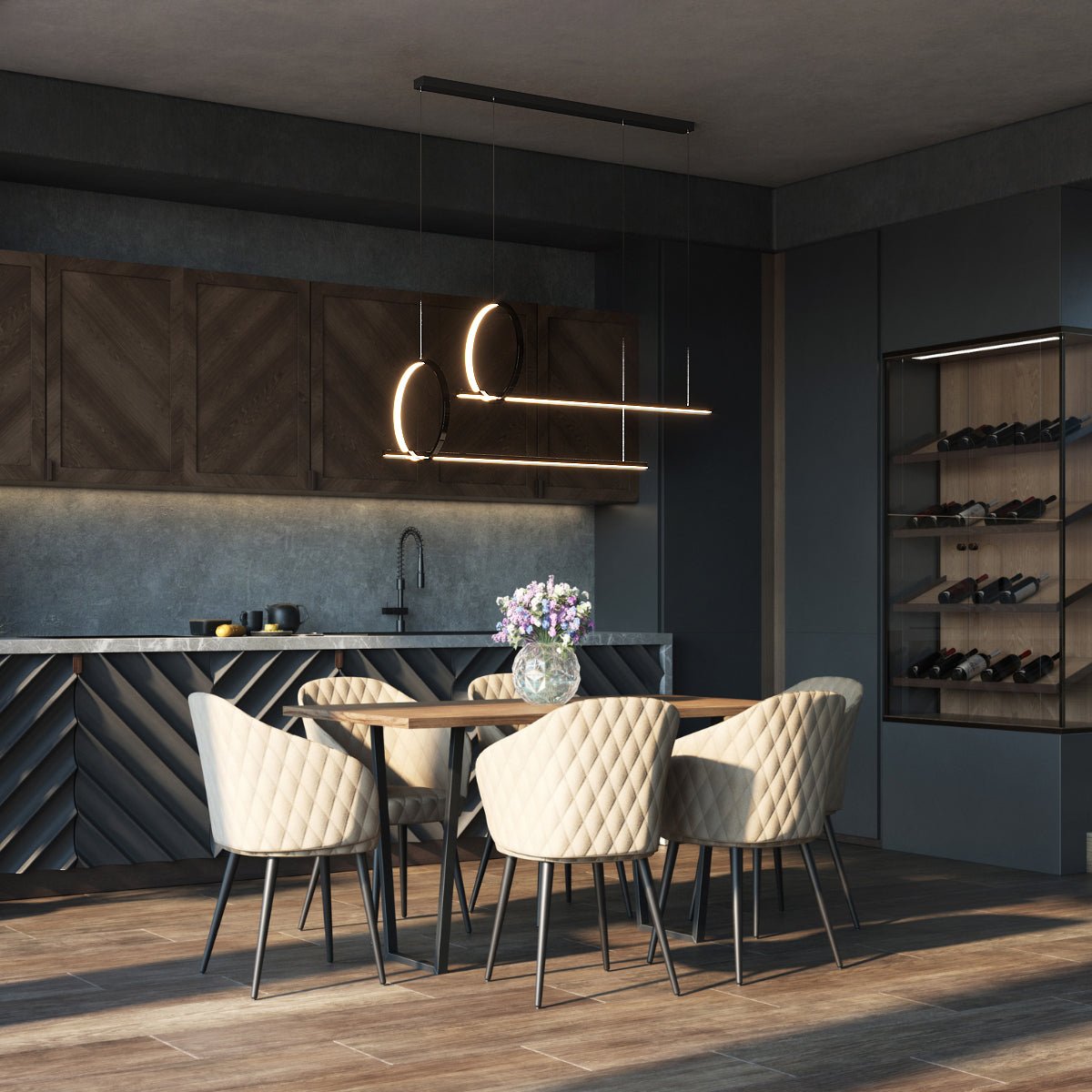 Seraphina Gestalten - Nordic Modern Minimalist Black Double-Stacked Rectangular Circular Kitchen Dining Chandelier - Contempo.haus