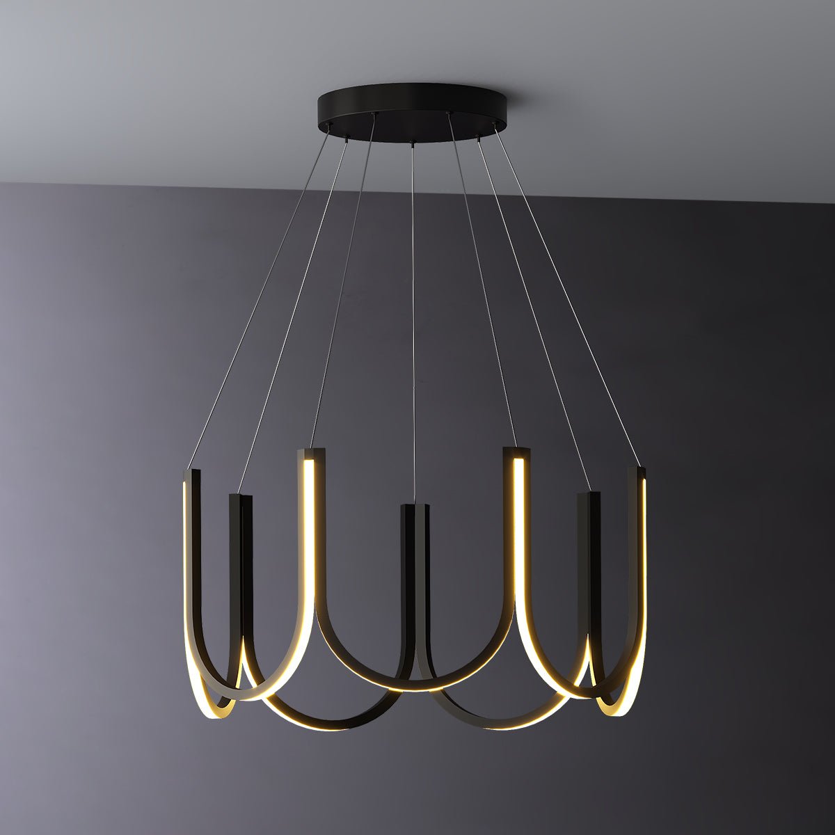 Urus licht - U-Shaped Black Metal Contemporary Chandalier Lighting - Contempo.haus