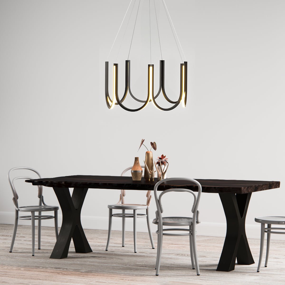 Urus licht - U-Shaped Black Metal Contemporary Chandalier Lighting - Contempo.haus