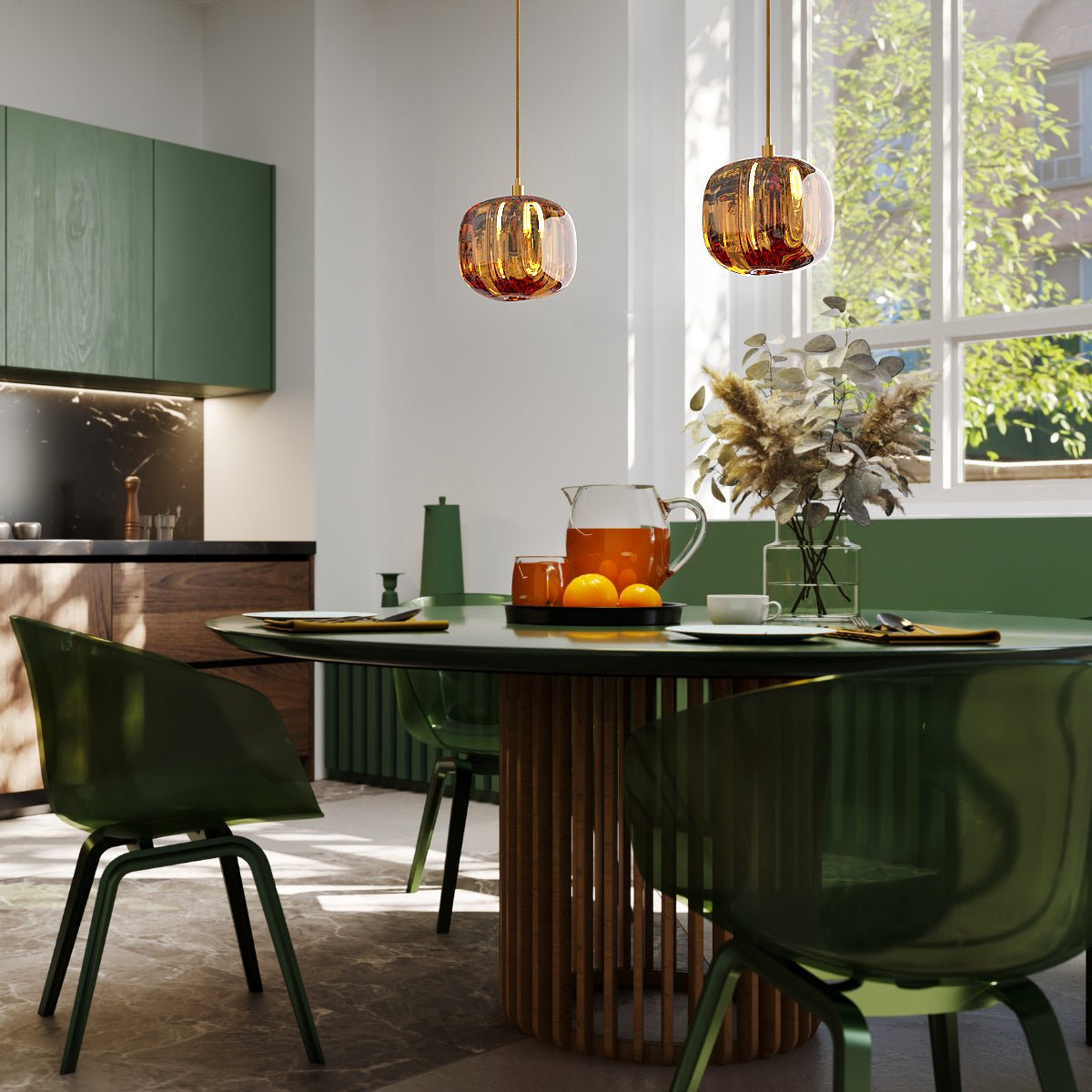 Viviana Verde - Pendant Light Emerald Green Transparent Glass Gold Finish - Contempo.haus